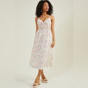 Altar'd State Verity ruched floral midi dress Size Large ditsy feminine dainty